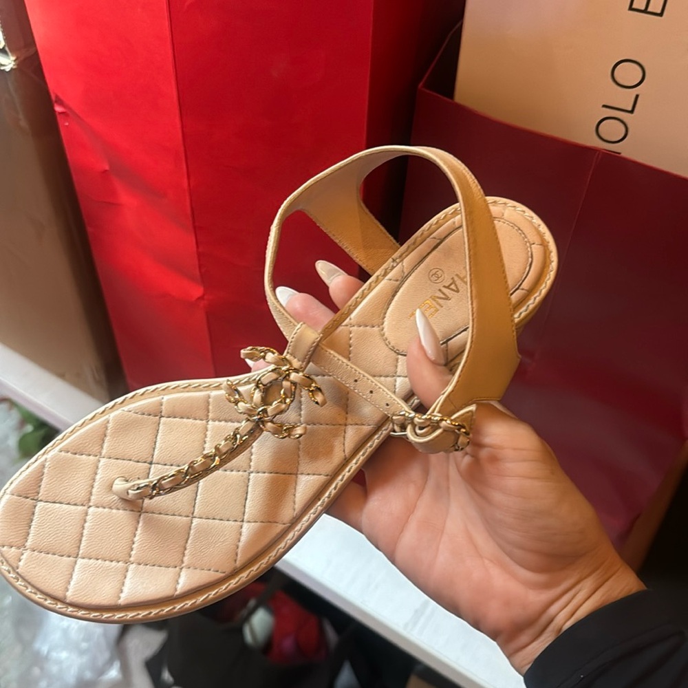 Chanel beige lambkin  sandals